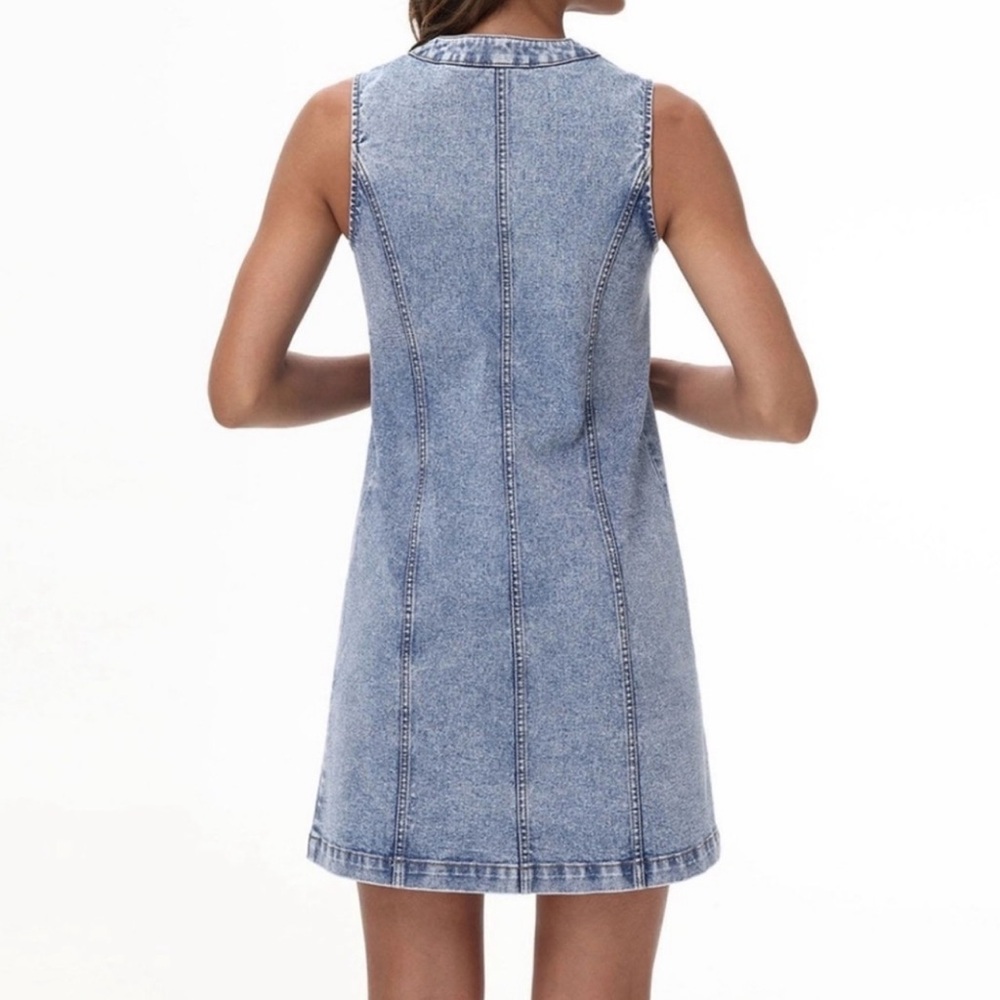Frye Sleeveless Button-Front Denim Mini Dress - Light Blue - Picture 2 of 6